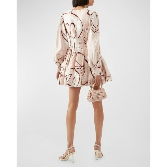 Aje Amelia Plunge‎ Blouson-Sleeve Mini Dress Size 10 - Picture 9 of 9